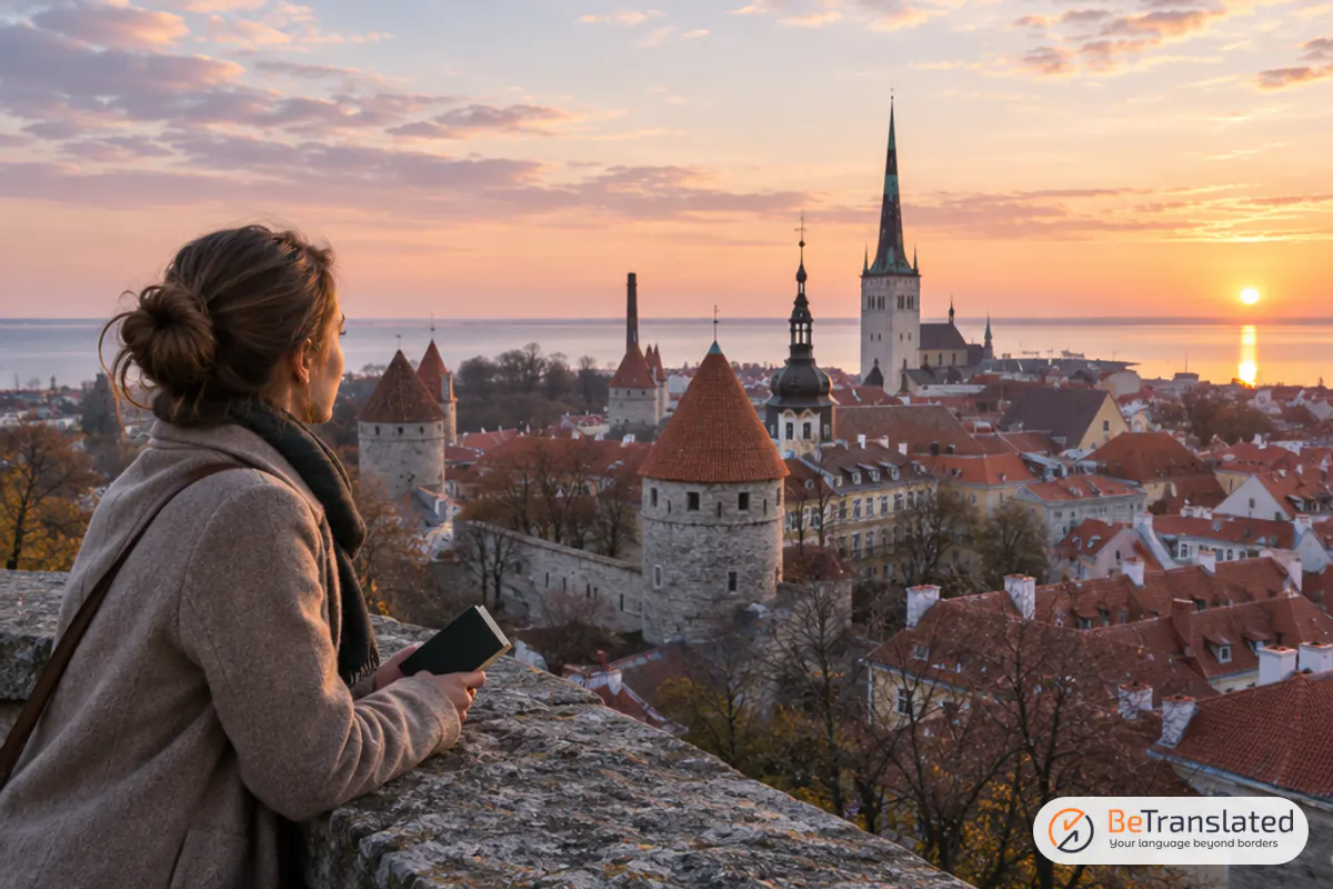 Tallinn's old town rooftops at dawn, a gateway to the Estonian, Latvian and Lithuanian languages
