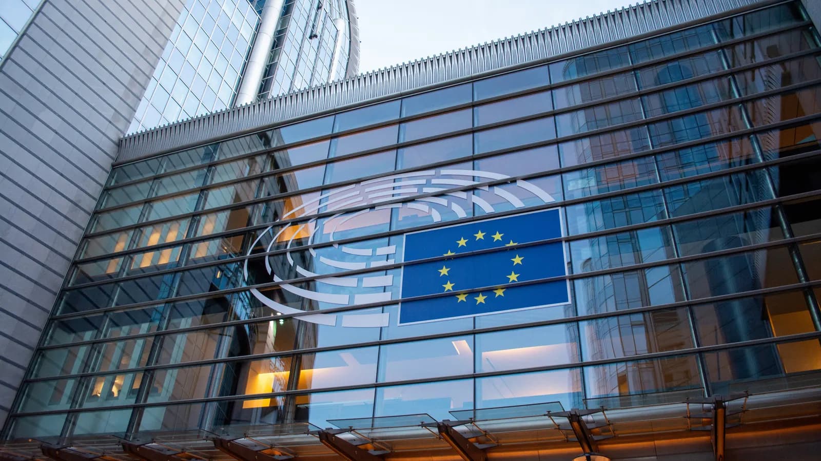 European Parliament glass facade, representing EU institutional interpreting