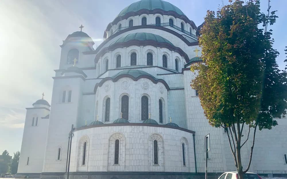 White domes of the Church of Saint Sava in Belgrade