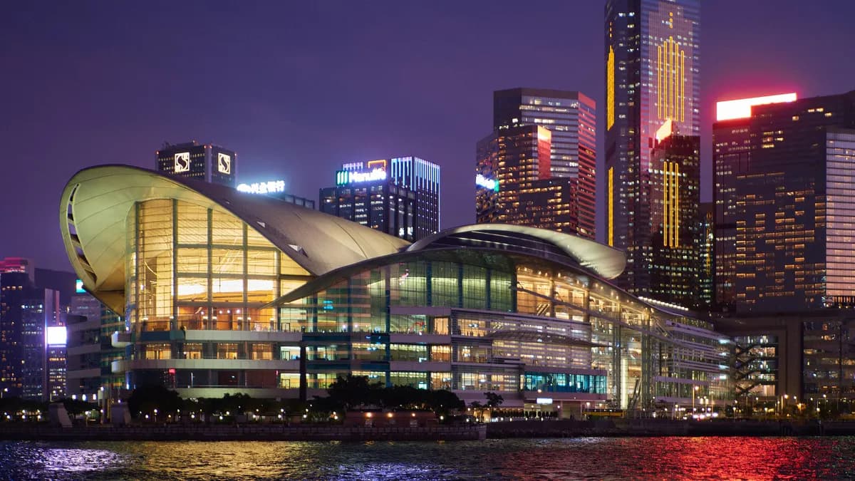 Hong Kong Convention and Exhibition Centre in Wan Chai at night