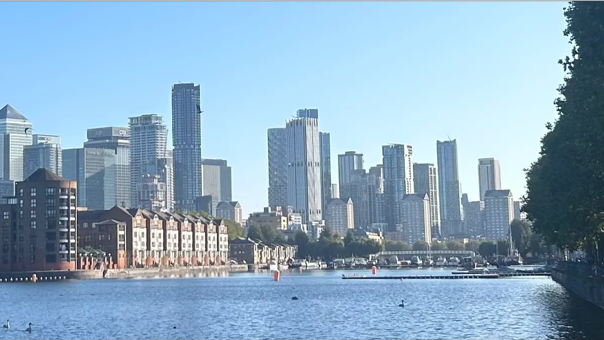 Canary Wharf skyline viewed from Greenland Dock