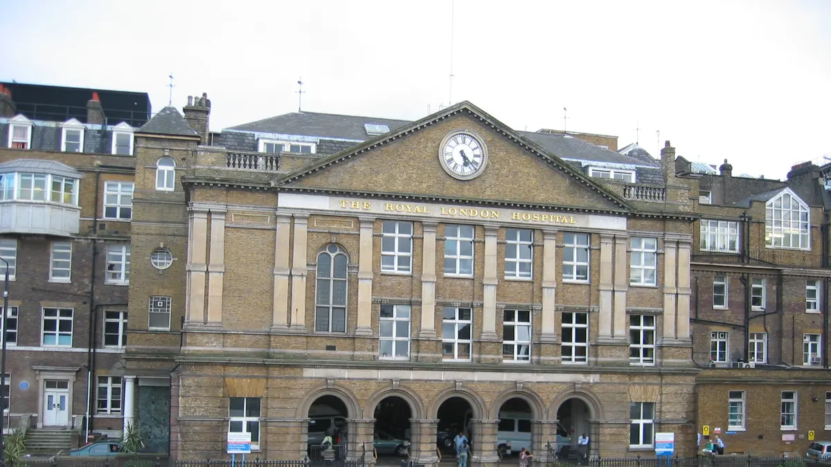 Facade of the Royal London Hospital on Whitechapel Road