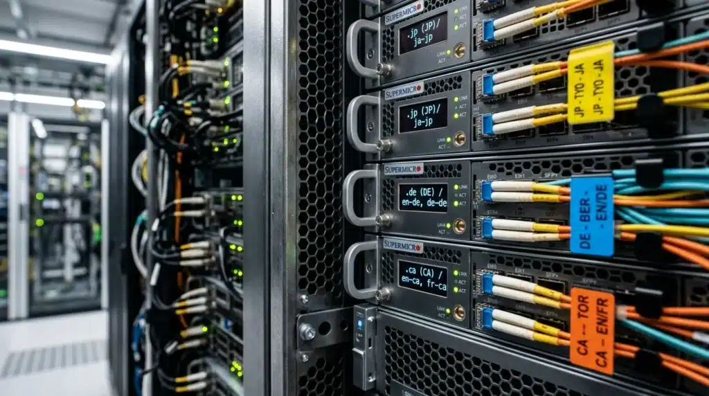 International SEO technical infrastructure showing server domains