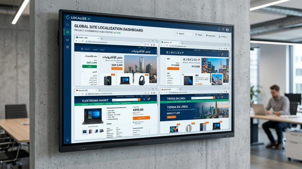 Multilingual website interface designed for global markets